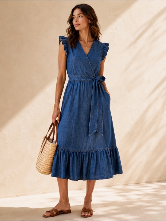 J. Crew Dresses & Skirts - J. Crew Midi wrap dress in Denim chambray Size XS